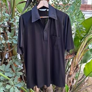 Vintage 1970s Dache Black Polyester Polo Shirt Made in USA L